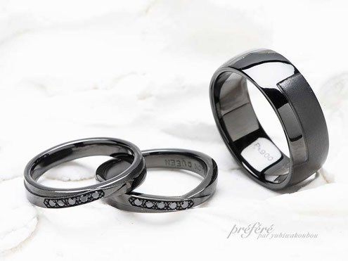 オリジナル結婚指輪はブラック仕上げのセットリング